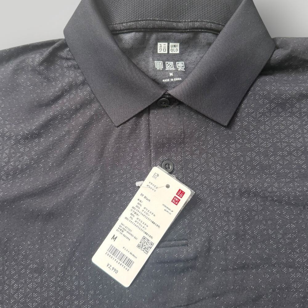 Uniqlo Dry-EX Polo Shirt Men’s M Black Geometric Pattern Short Sleeve NWT - Picture 3 of 4